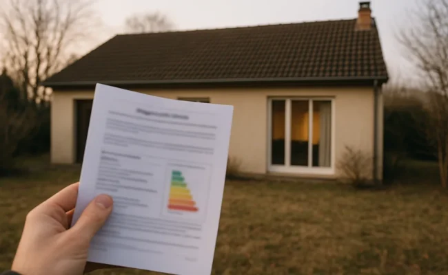 Maison individuelle et rapport de diagnostic de performance énergétique tenu en main