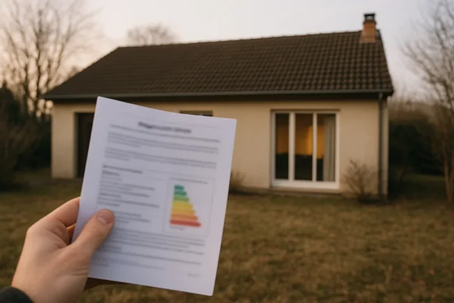 Maison individuelle et rapport de diagnostic de performance énergétique tenu en main