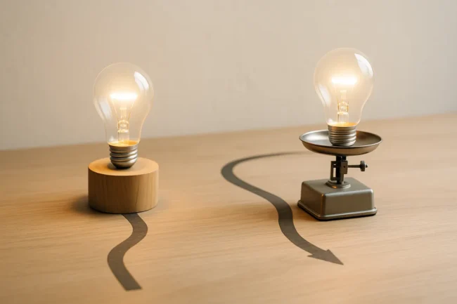 Deux ampoules illustrant le choix entre tarif réglementé et offre de marché pour l'électricité